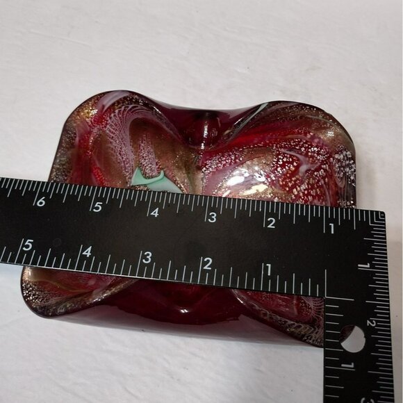 Vintage MCM Murano Red Glass Ashtray, AVEM Italy Tutti Frutti Dish, Italian Art - Picture 4 of 11